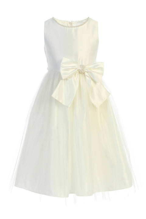 Sweet Kids, Inc. - SK781 - satin and tulle with pearl & bow accent: Ivory / 7