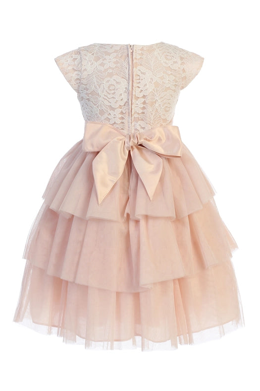 Sweet Lace & Tiered Mesh with Pearl Waist-Dress-Sweet Kids, Inc.-3-Off White-Urbanheer