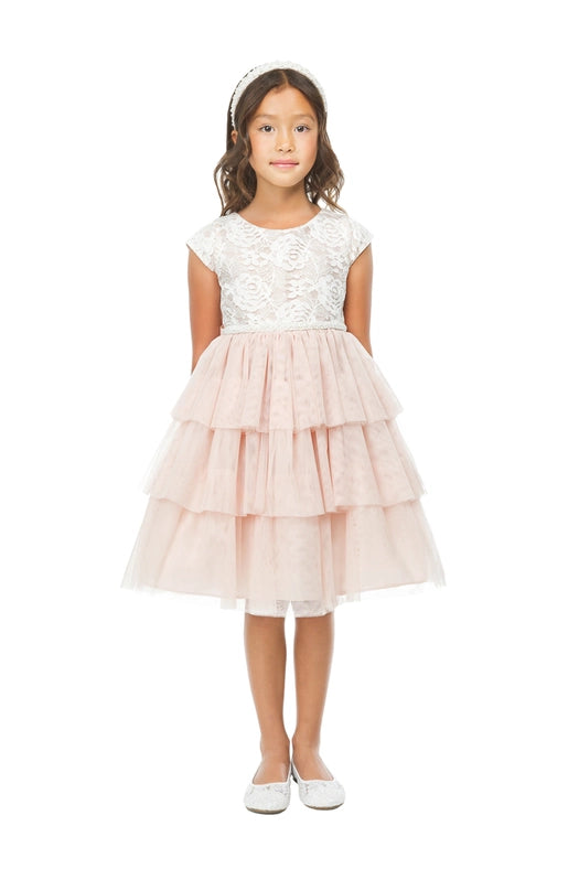 Sweet Lace & Tiered Mesh with Pearl Waist-Dress-Sweet Kids, Inc.-3-Off White-Urbanheer