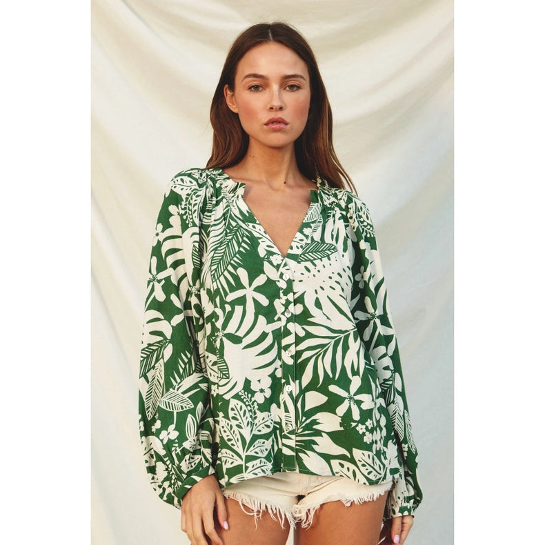 Sweet Summer Ruffled Neck Top (1) Ibiza Palm-Top-Dress Forum-S-IBIZA PALM-Urbanheer