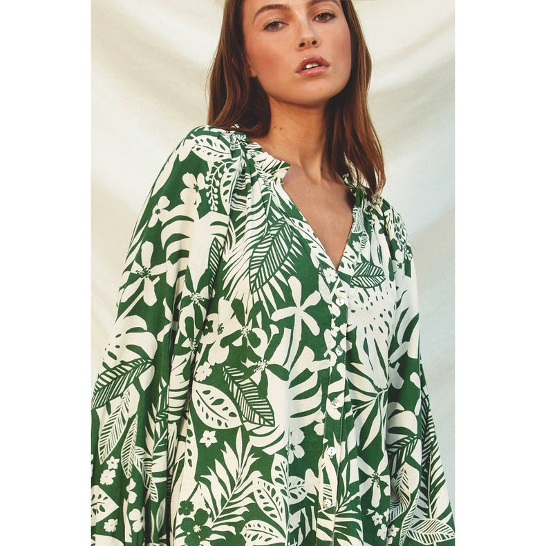 Sweet Summer Ruffled Neck Top (1) Ibiza Palm-Top-Dress Forum-S-IBIZA PALM-Urbanheer