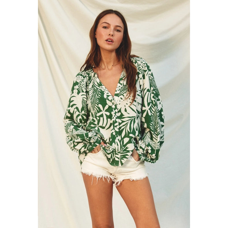 Sweet Summer Ruffled Neck Top (1) Ibiza Palm-Top-Dress Forum-S-IBIZA PALM-Urbanheer