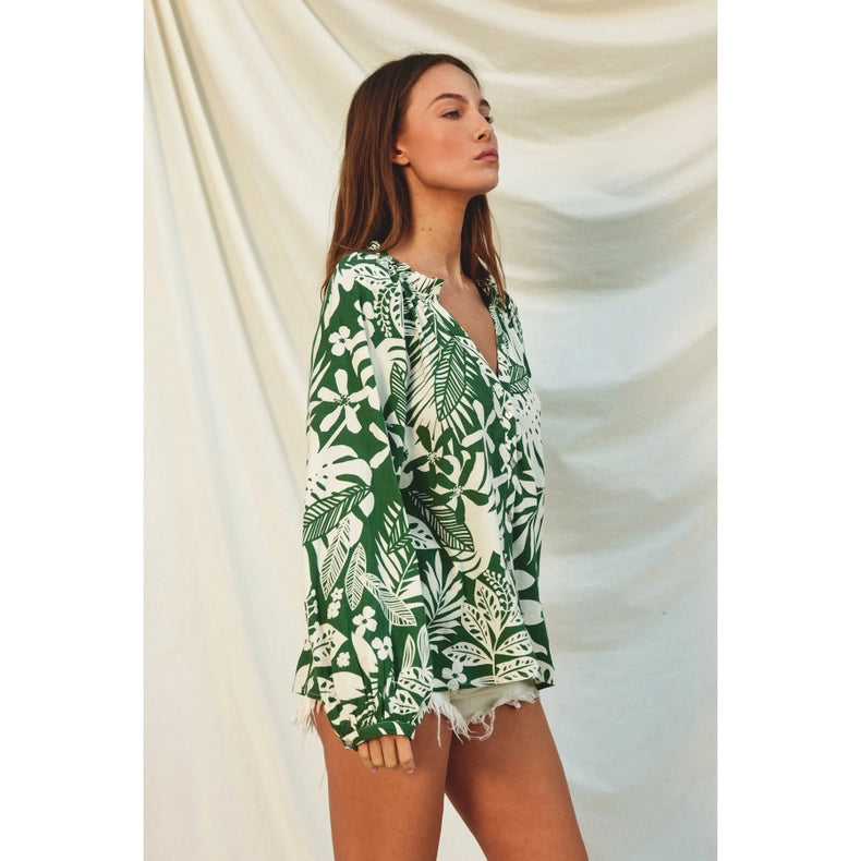 Sweet Summer Ruffled Neck Top (1) Ibiza Palm-Top-Dress Forum-S-IBIZA PALM-Urbanheer