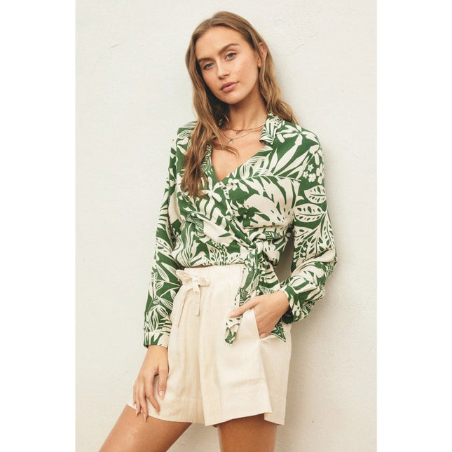 Sweet Summer Wrap Collared Shirt IBIZA PALM-SHIRT-Dress Forum-S-Urbanheer