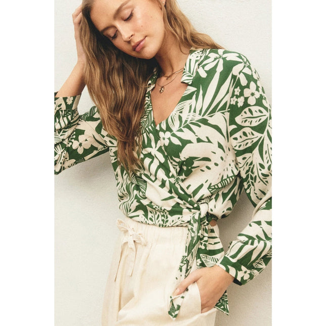 Sweet Summer Wrap Collared Shirt IBIZA PALM-SHIRT-Dress Forum-Urbanheer