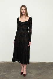 Sweetheart Neck Long Sleeve Lace Midi Dress