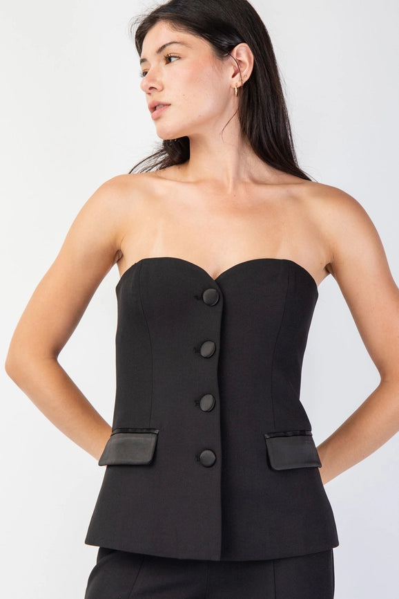 Sweetheart Woven Tailored Tube Top W Satin Contrast BLK-Top-Edit by Nine-S-Urbanheer