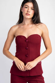Sweetheart Woven Tailored Tube Top W Satin Contrast Burgundy-Top-Edit by Nine-S-Urbanheer