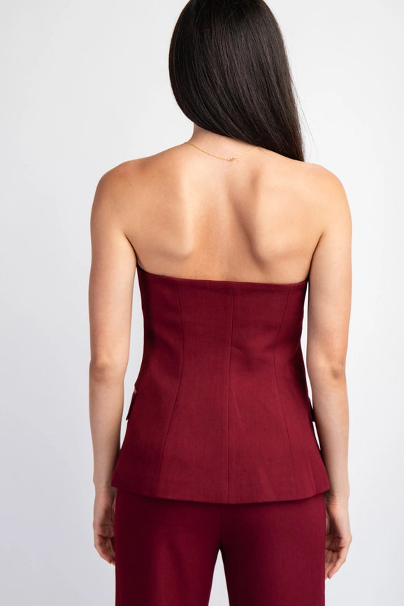 Sweetheart Woven Tailored Tube Top W Satin Contrast Burgundy-Top-Edit by Nine-S-Urbanheer