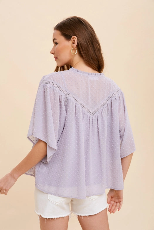 Swiss Dot Chiffon Button Front Blouse DOVE GREY-Blouse-In Loom-S-Urbanheer