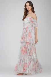 Sydney Tulle Maxi Dress in Peach Floral-Dress-Lace & Beads-6-Peach Floral-Urbanheer