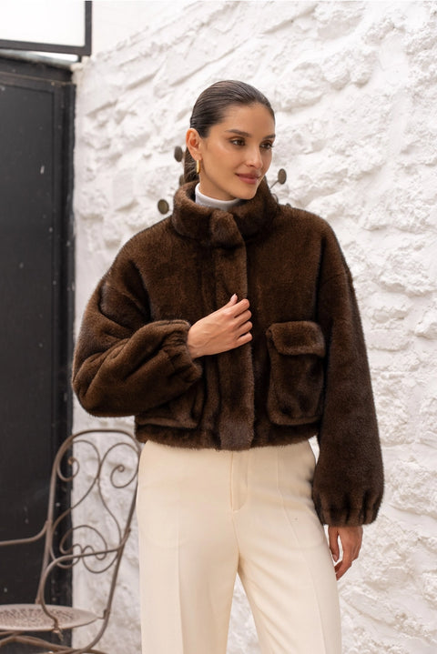 Synthetic Fur Jacket with Patch Pockets