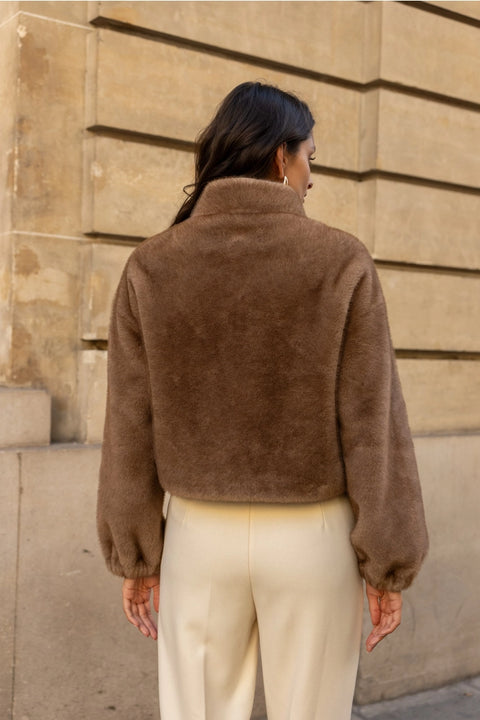 Synthetic Fur Jacket with Patch Pockets