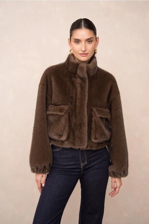 Synthetic Fur Jacket with Patch Pockets