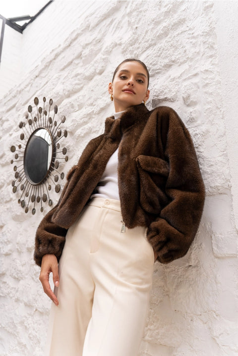 Synthetic Fur Jacket with Patch Pockets
