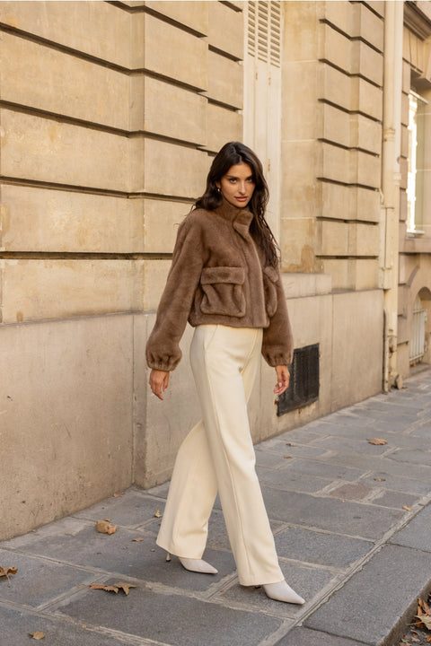 Synthetic Fur Jacket with Patch Pockets