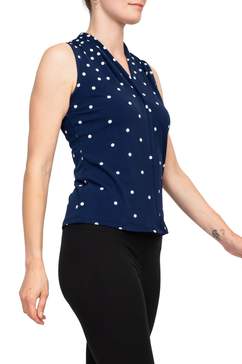 T Tahari Polka Dot Top-Clothes-T. TAHARI-ROYAL NAVY IVORY-M-Urbanheer