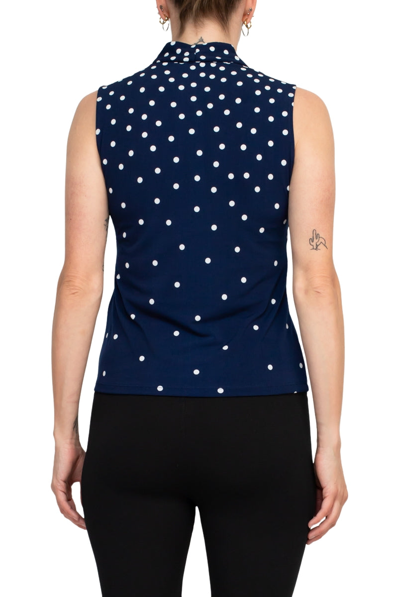 T Tahari Polka Dot Top-Clothes-T. TAHARI-ROYAL NAVY IVORY-M-Urbanheer
