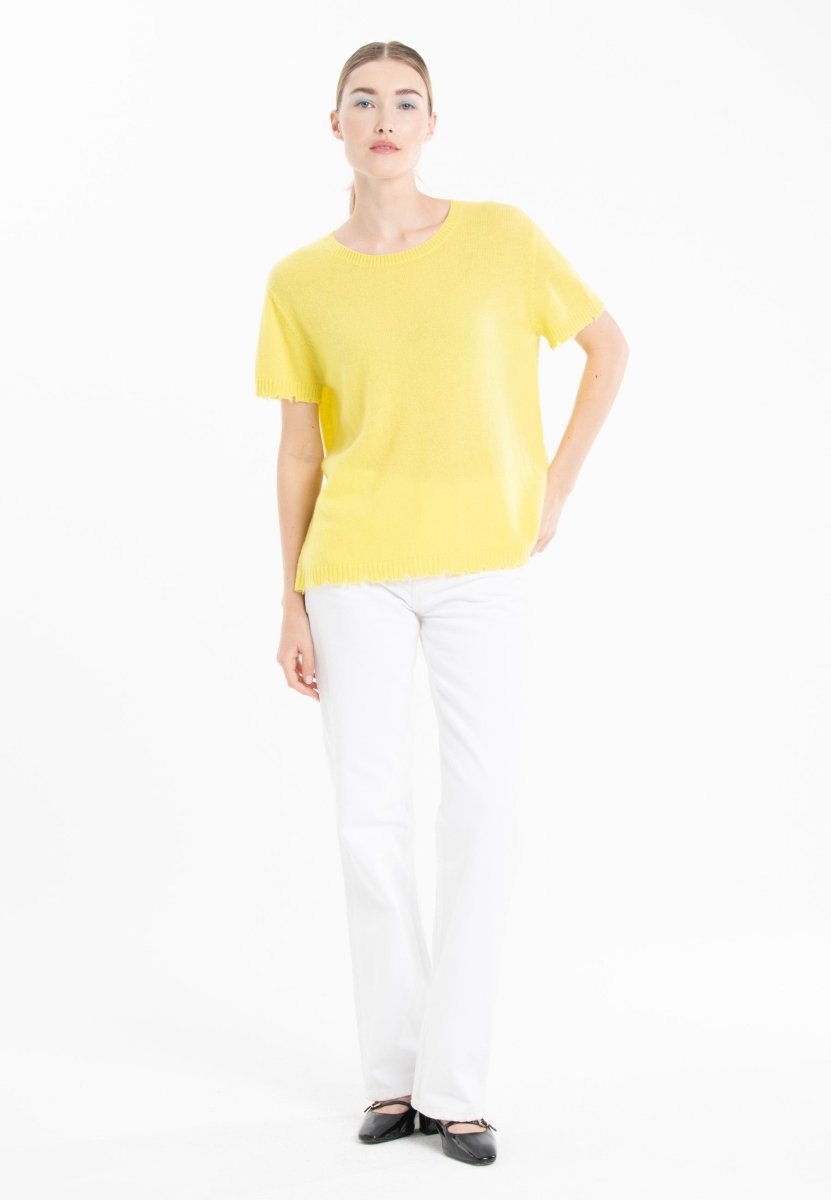 T-shirt col rond cachemire jaune fluo femme - AVA 6-t-shirt femme-Studio Cashmere8-M-SC8-01080-jaune fluo-Urbanheer