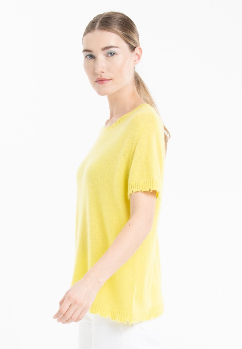 T-shirt col rond cachemire jaune fluo femme - AVA 6-t-shirt femme-Studio Cashmere8-M-SC8-01080-jaune fluo-Urbanheer