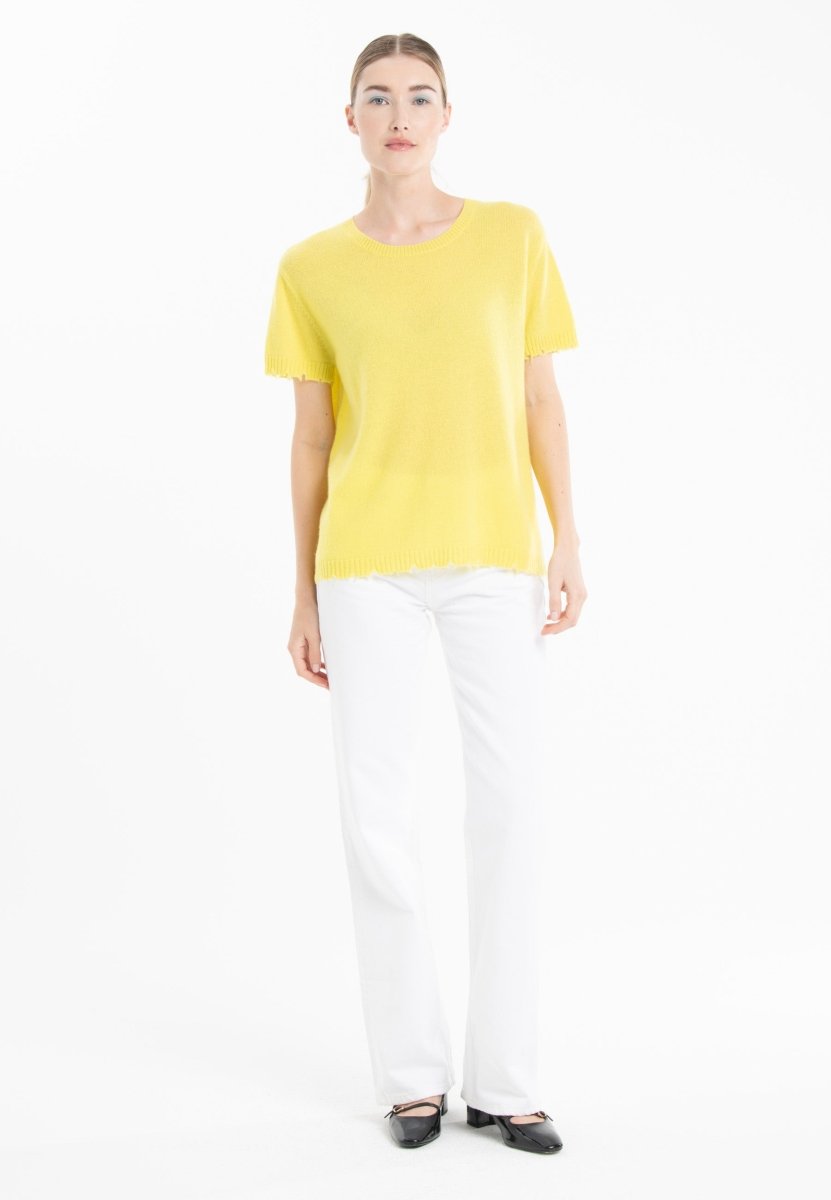 T-shirt col rond cachemire jaune fluo femme - AVA 6-t-shirt femme-Studio Cashmere8-M-SC8-01080-jaune fluo-Urbanheer