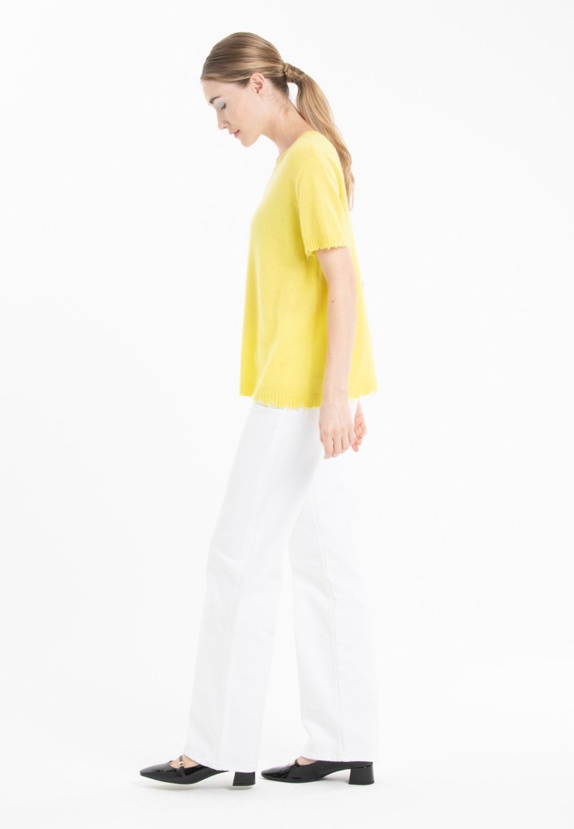 T-shirt col rond cachemire jaune fluo femme - AVA 6-t-shirt femme-Studio Cashmere8-M-SC8-01080-jaune fluo-Urbanheer