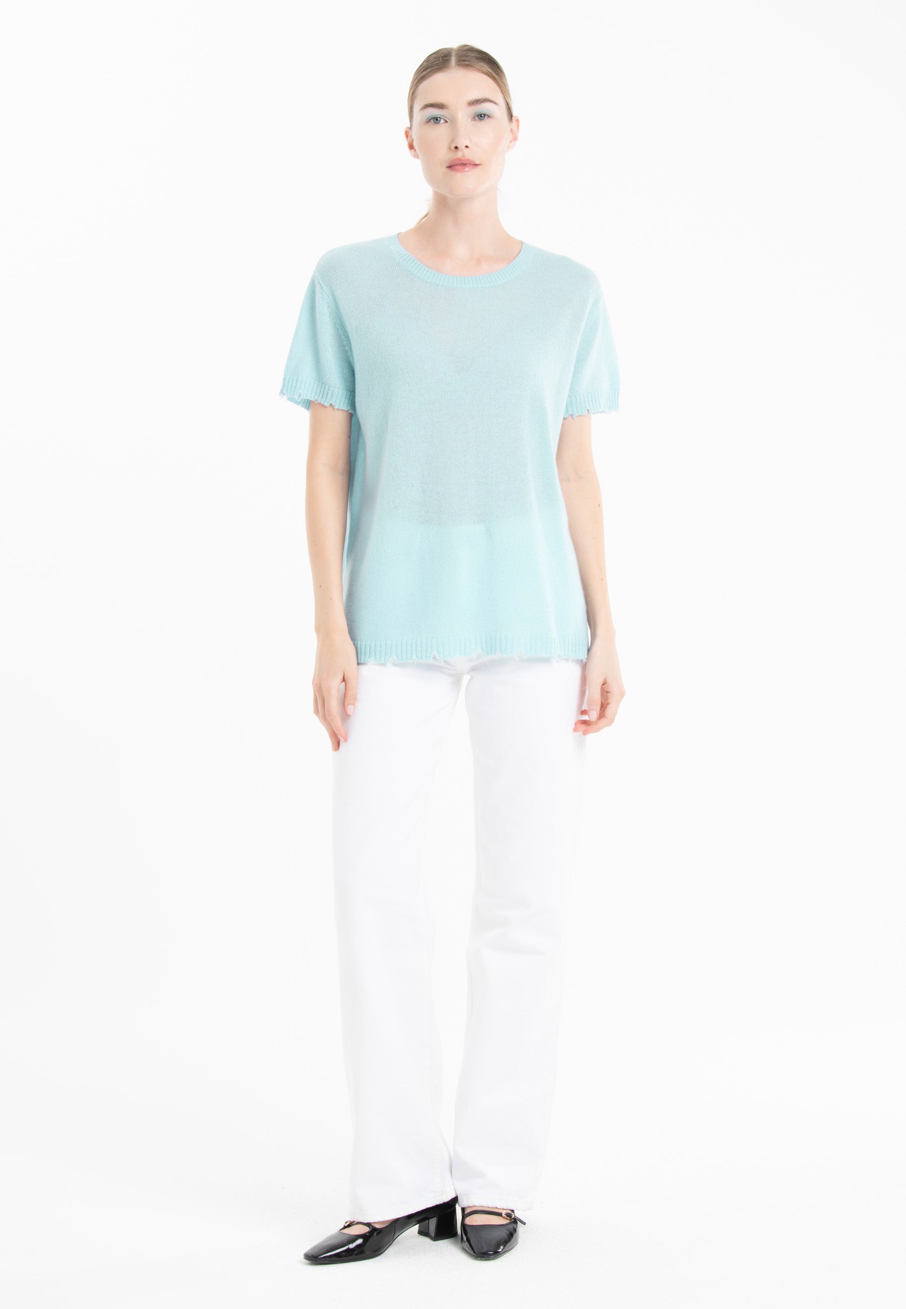 T-shirt col rond cachemire turquoise femme - AVA 6-t-shirt femme-Studio Cashmere8-S-SC8-01133-turquoise-Urbanheer