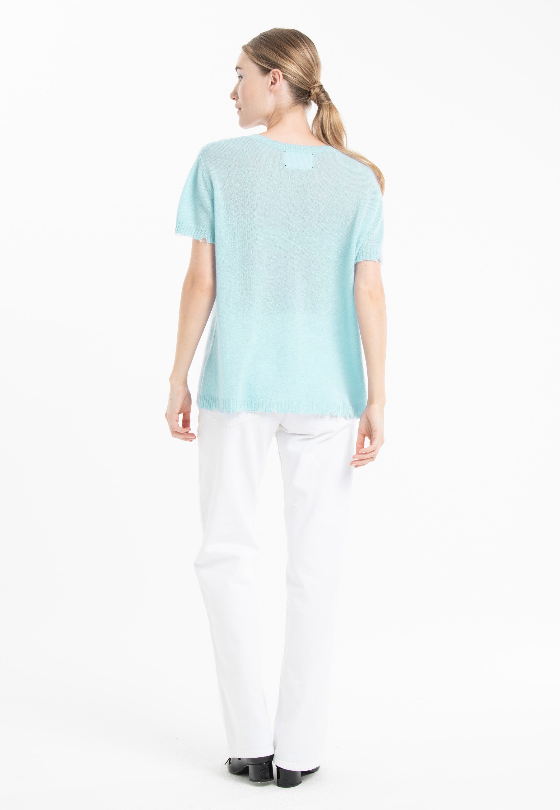 T-shirt col rond cachemire turquoise femme - AVA 6-t-shirt femme-Studio Cashmere8-S-SC8-01133-turquoise-Urbanheer