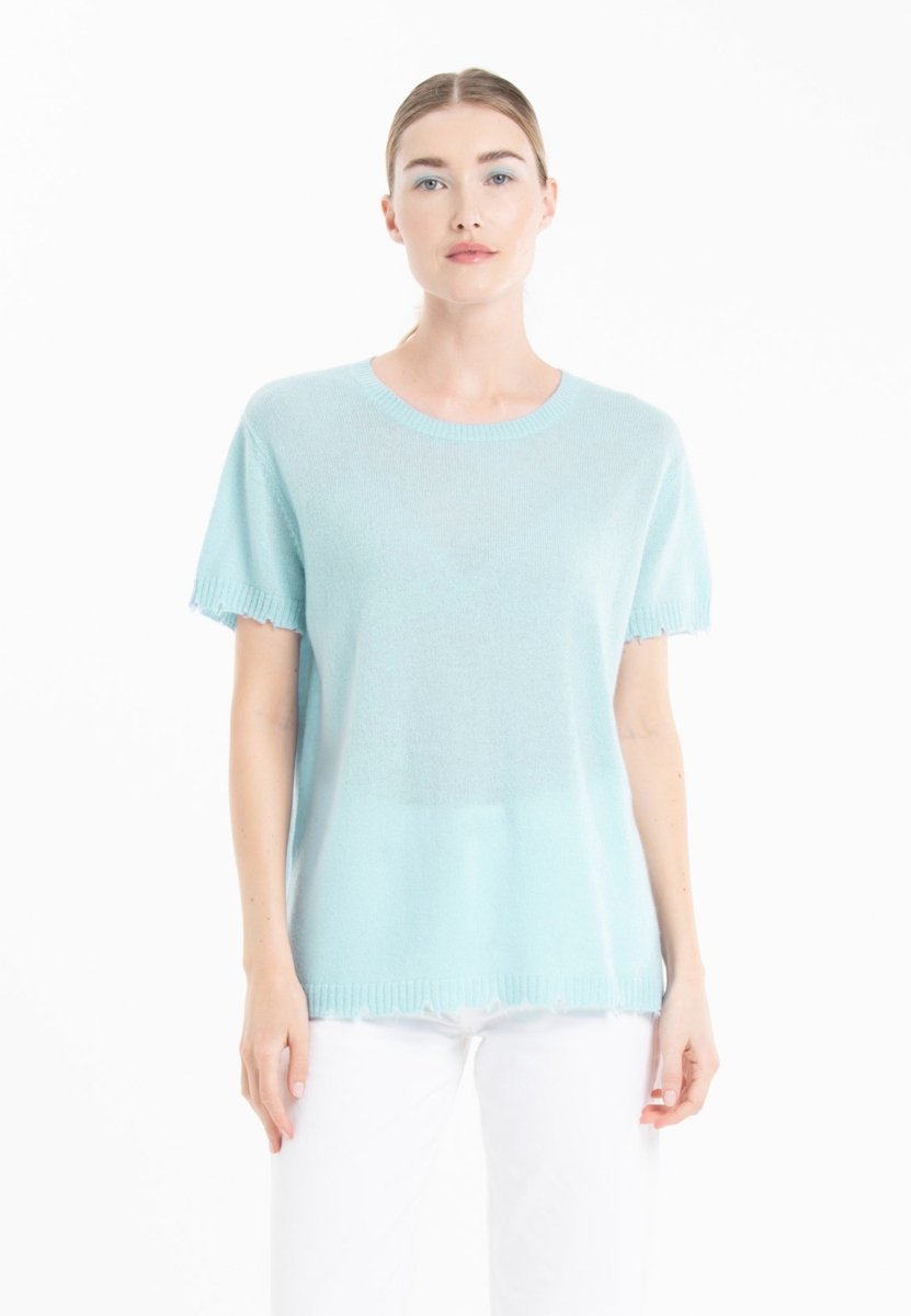 T-shirt col rond cachemire turquoise femme - AVA 6-t-shirt femme-Studio Cashmere8-S-SC8-01133-turquoise-Urbanheer