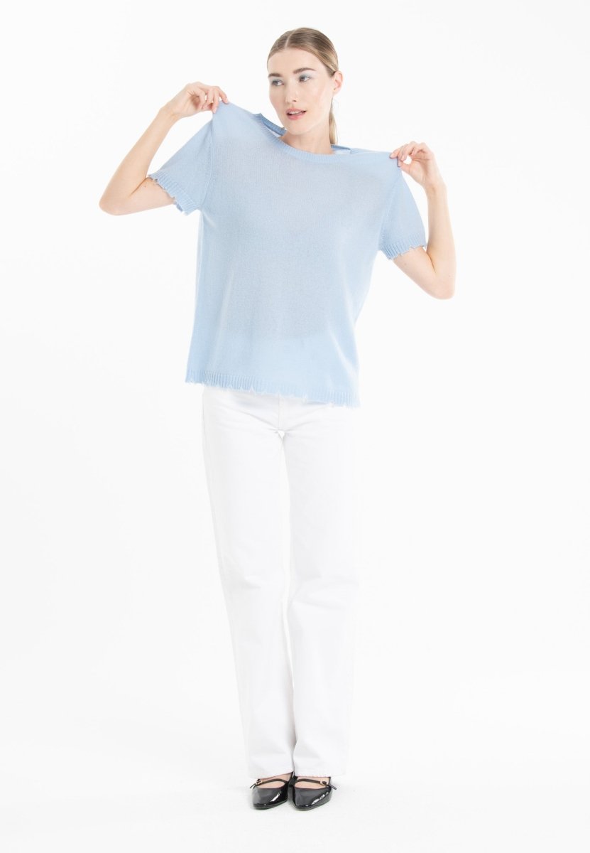 T-shirt col rond en cachemire baby blue femme - AVA 6-t-shirt femme-Studio Cashmere8-S-SC8-01079-baby blue-Urbanheer