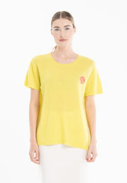 T-shirt col rond en cachemire jaune fluo brodé femme - KELLY 15-col rond femme-Studio Cashmere8-S-M-SC8-01096-jaune fluo/imprimé-Urbanheer