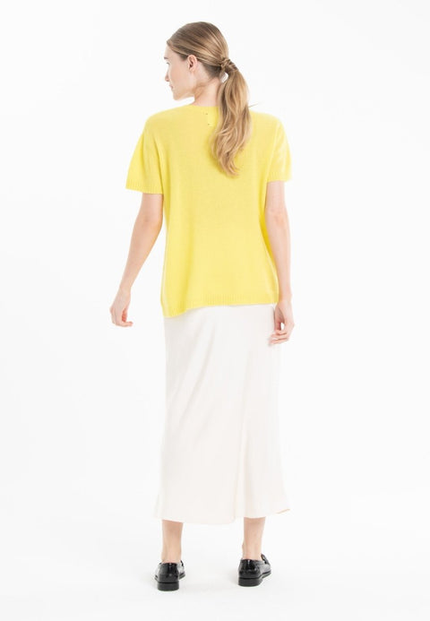 T-shirt col rond en cachemire jaune fluo brodé femme - KELLY 15-col rond femme-Studio Cashmere8-S-M-SC8-01096-jaune fluo/imprimé-Urbanheer