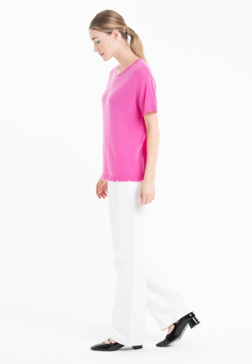 T-shirt col rond en cachemire rose barbie femme - AVA 6-t-shirt femme-Studio Cashmere8-S-SC8-01078-rose barbie-Urbanheer