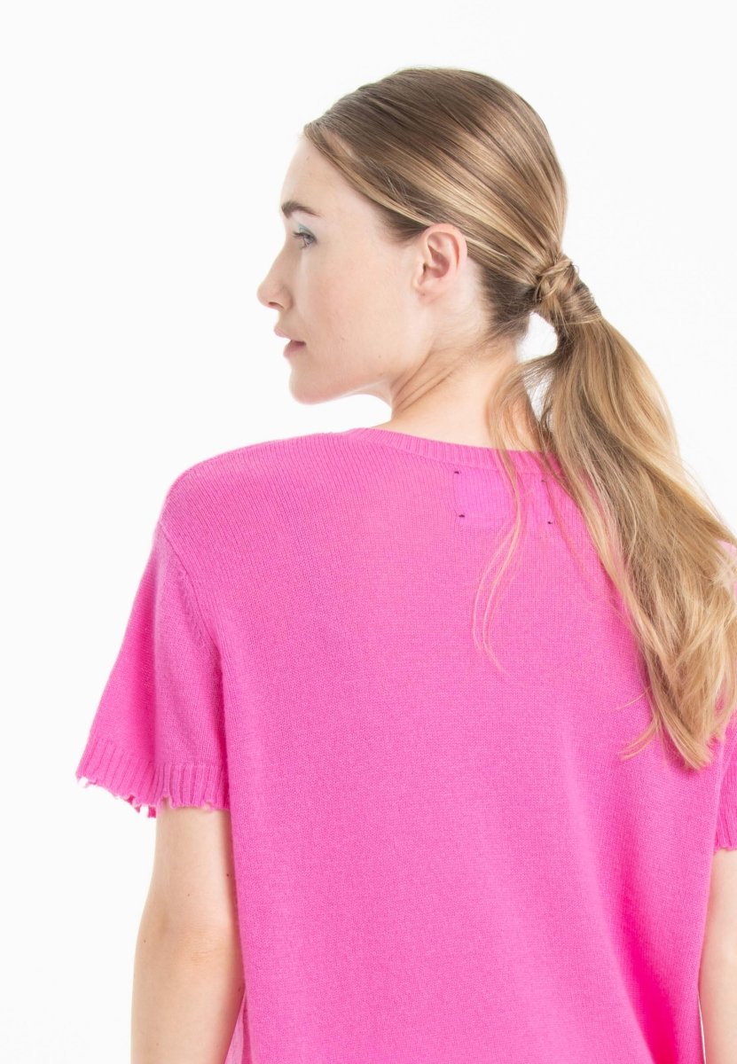 T-shirt col rond en cachemire rose barbie femme - AVA 6-t-shirt femme-Studio Cashmere8-S-SC8-01078-rose barbie-Urbanheer