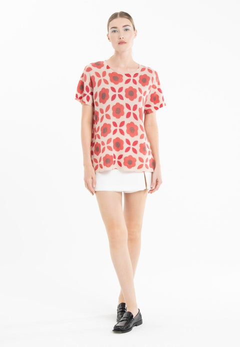 T-shirt col rond en cachemire skin imprimé floral femme - KELLY 23-col rond femme-Studio Cashmere8-S-M-SC8-01104-skin/imprimé-Urbanheer