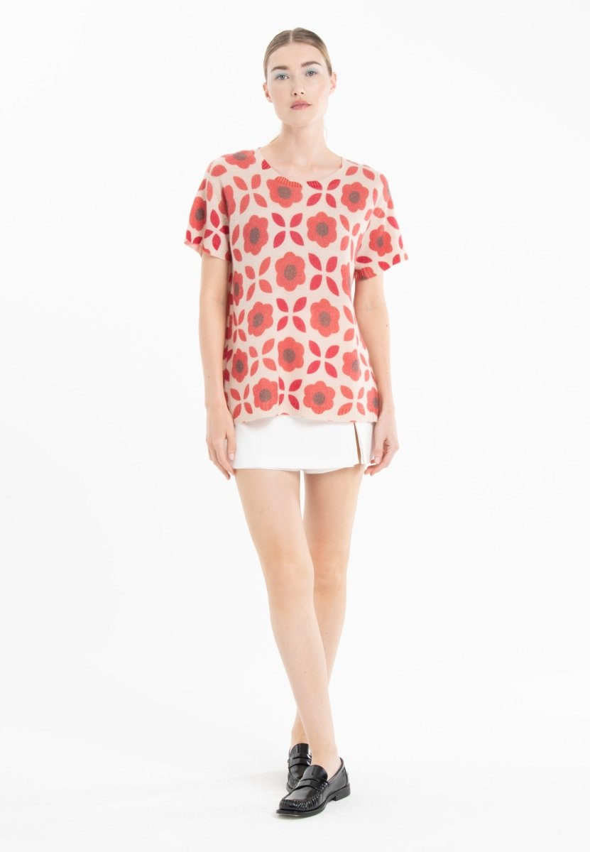 T-shirt col rond en cachemire skin imprimé floral femme - KELLY 23-col rond femme-Studio Cashmere8-S-M-SC8-01104-skin/imprimé-Urbanheer