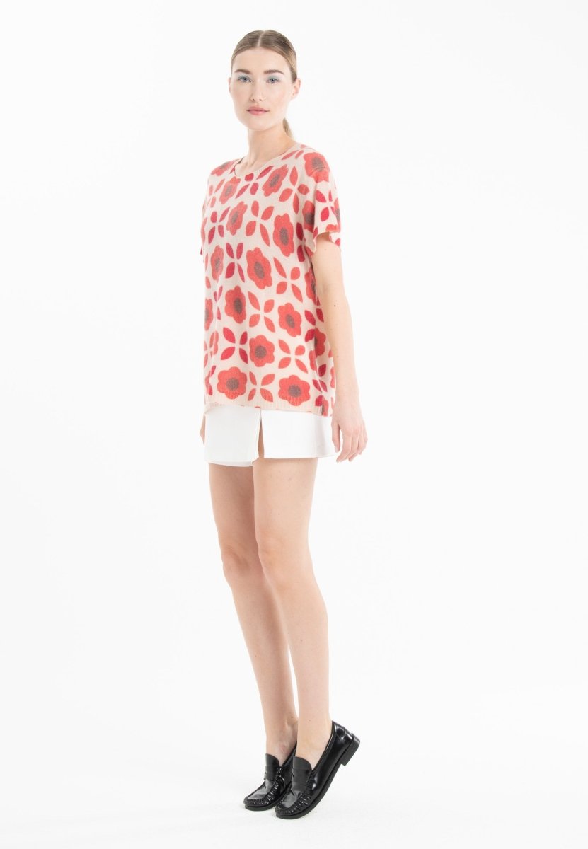 T-shirt col rond en cachemire skin imprimé floral femme - KELLY 23-col rond femme-Studio Cashmere8-S-M-SC8-01104-skin/imprimé-Urbanheer