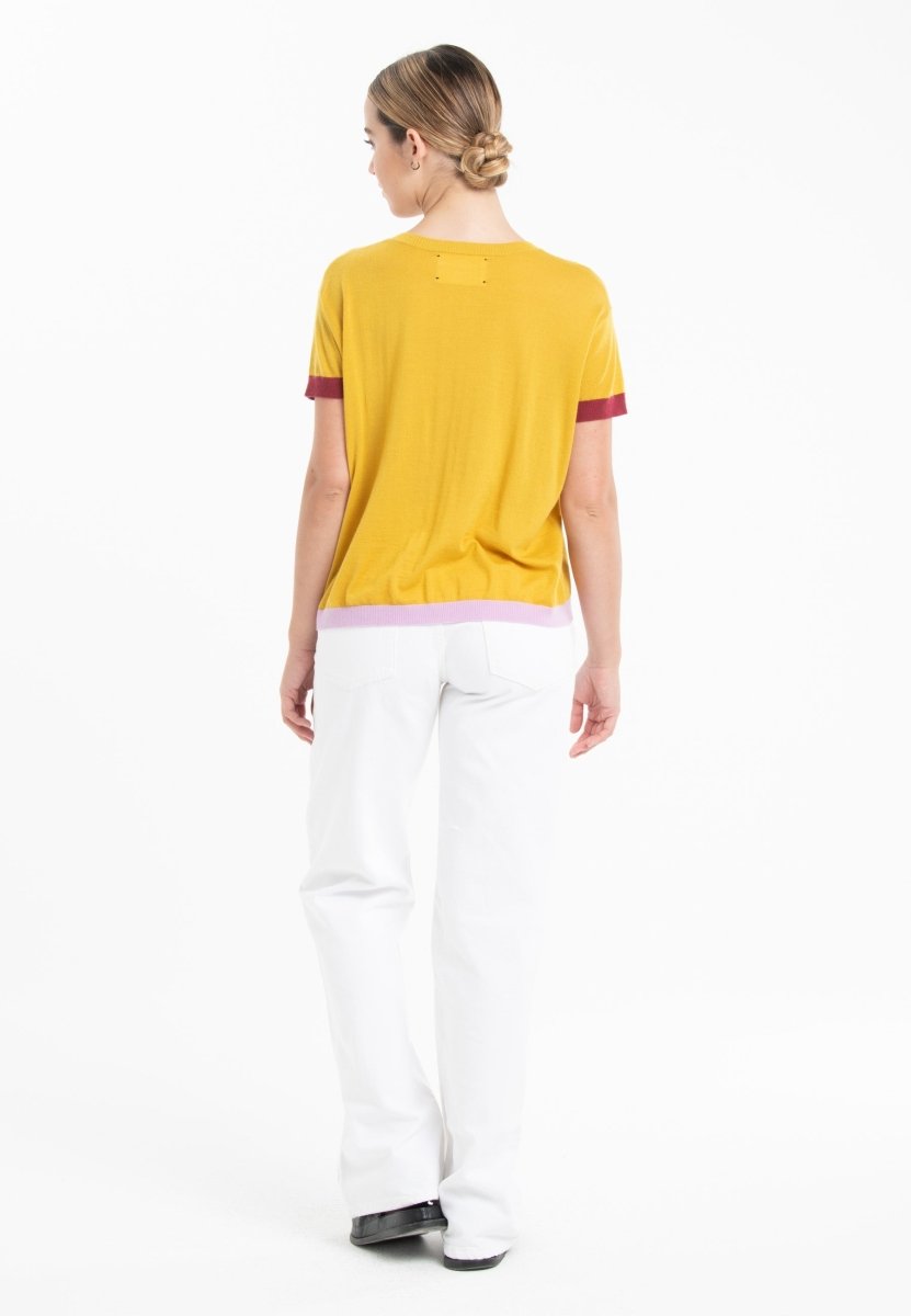 T-shirt col rond tricolore ultrafin cachemire et laine jaune/ rouge/ lavande femme - KELLY 8-col rond femme-Studio Cashmere8-S-M-SC8-01025-jaune/rouge/lavande-Urbanheer