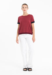 T-shirt col rond tricolore ultrafin cachemire et laine rouge/ bleu marine/ rouge bordeaux femme - KELLY 8-col rond femme-Studio Cashmere8-S-M-SC8-01024-rouge/bleu marine/rouge bordeaux-Urbanheer