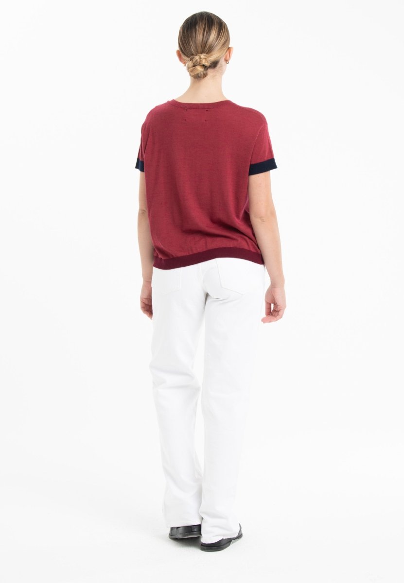 T-shirt col rond tricolore ultrafin cachemire et laine rouge/ bleu marine/ rouge bordeaux femme - KELLY 8-col rond femme-Studio Cashmere8-S-M-SC8-01024-rouge/bleu marine/rouge bordeaux-Urbanheer