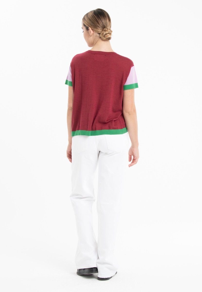 T-shirt col rond tricolore ultrafin cachemire et laine rouge/ lavande/ vert femme - KELLY 7-col rond femme-Studio Cashmere8-S-M-SC8-01020-rouge/lavande/vert-Urbanheer