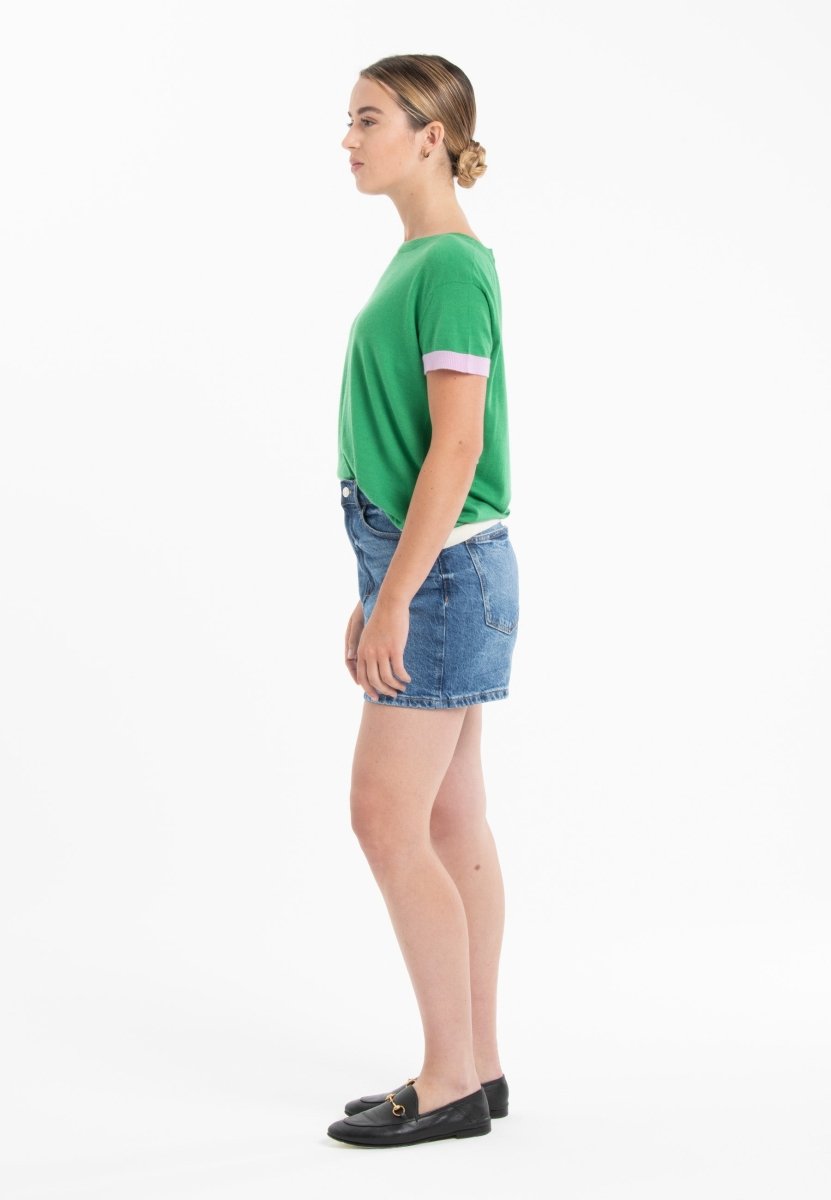 T-shirt col rond tricolore ultrafin cachemire et laine vert/ lavande/ blanc femme - KELLY 8-col rond femme-Studio Cashmere8-S-M-SC8-01031-vert/lavande/blanc-Urbanheer