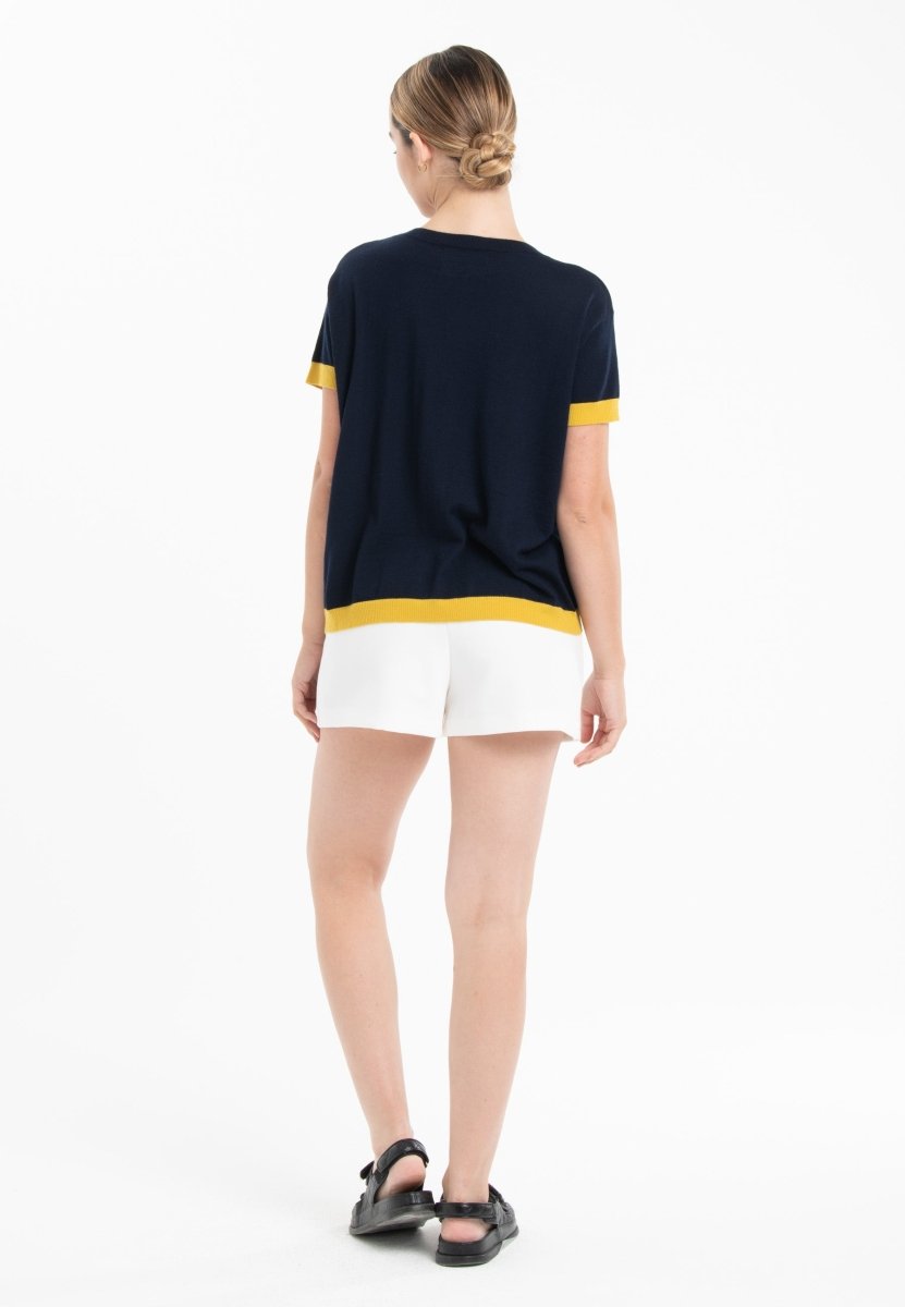 T-shirt col rond ultrafin cachemire et laine bleu marine/ jaune femme - KELLY 1-col rond femme-Studio Cashmere8-S-M-SC8-01011-bleu marine/jaune-Urbanheer