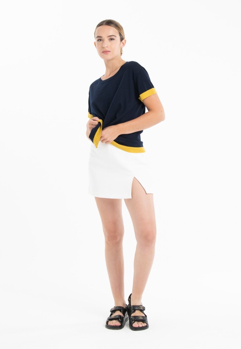 T-shirt col rond ultrafin cachemire et laine bleu marine/ jaune femme - KELLY 1-col rond femme-Studio Cashmere8-S-M-SC8-01011-bleu marine/jaune-Urbanheer