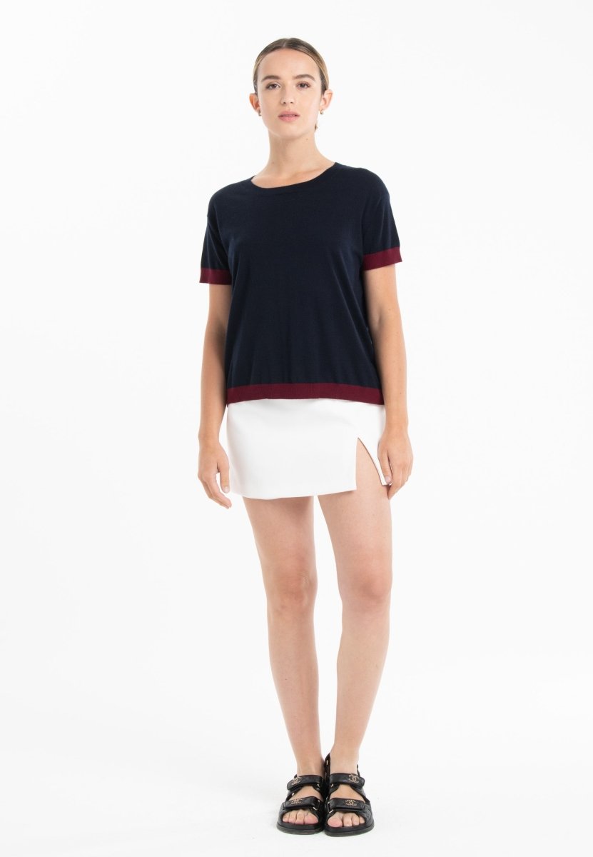 T-shirt col rond ultrafin cachemire et laine bleu marine/ rouge bordeaux femme - KELLY 1-col rond femme-Studio Cashmere8-S-M-SC8-01128-bleu marine/rouge bordeaux-Urbanheer
