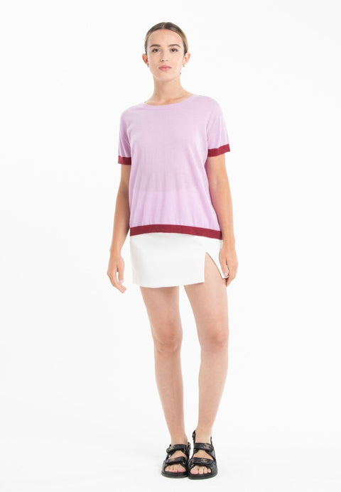 T-shirt col rond ultrafin cachemire et laine lavande/ rouge femme - KELLY 1-col rond femme-Studio Cashmere8-S-M-SC8-01009-lavande/rouge-Urbanheer