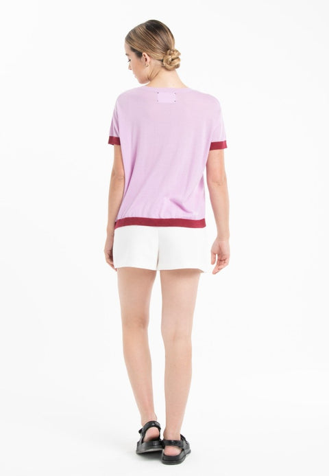 T-shirt col rond ultrafin cachemire et laine lavande/ rouge femme - KELLY 1-col rond femme-Studio Cashmere8-S-M-SC8-01009-lavande/rouge-Urbanheer
