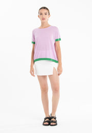 T-shirt col rond ultrafin cachemire et laine lavande/ vert femme - KELLY 1-col rond femme-Studio Cashmere8-S-M-SC8-01018-lavande/vert-Urbanheer