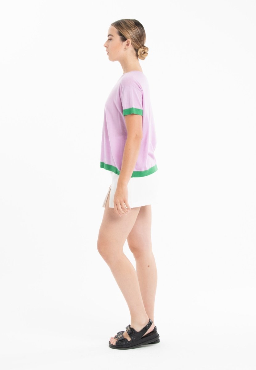 T-shirt col rond ultrafin cachemire et laine lavande/ vert femme - KELLY 1-col rond femme-Studio Cashmere8-S-M-SC8-01018-lavande/vert-Urbanheer