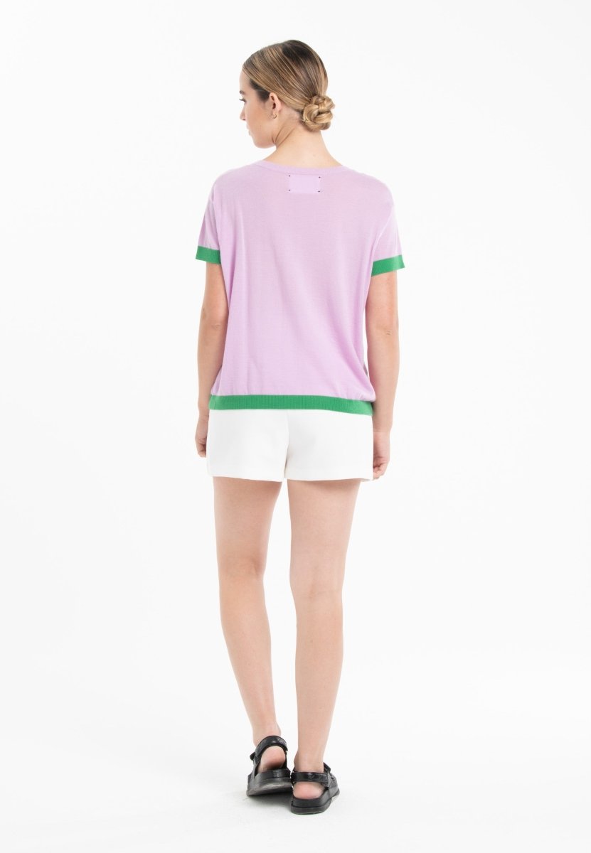 T-shirt col rond ultrafin cachemire et laine lavande/ vert femme - KELLY 1-col rond femme-Studio Cashmere8-S-M-SC8-01018-lavande/vert-Urbanheer